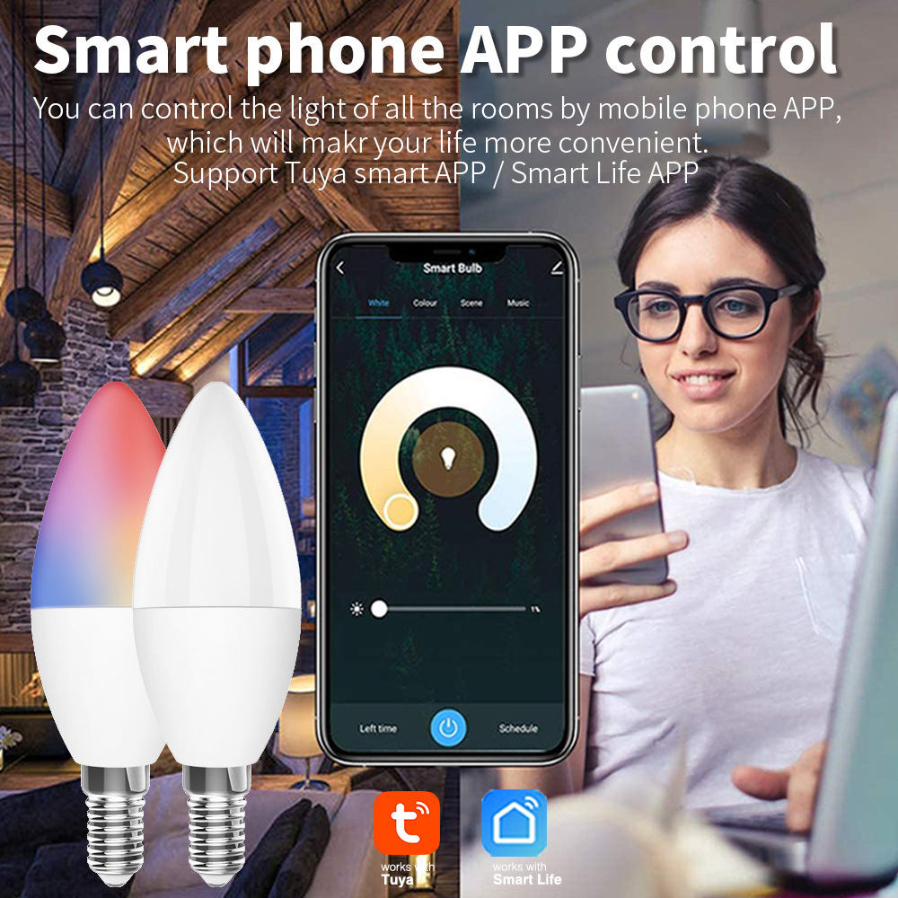 Smart E12/E14 LED Light Bulbs WiFi-Bluetooth Lights Compatible with Alexa Google Assistant Tunable White Candelabra Bulb 3.5W/5w