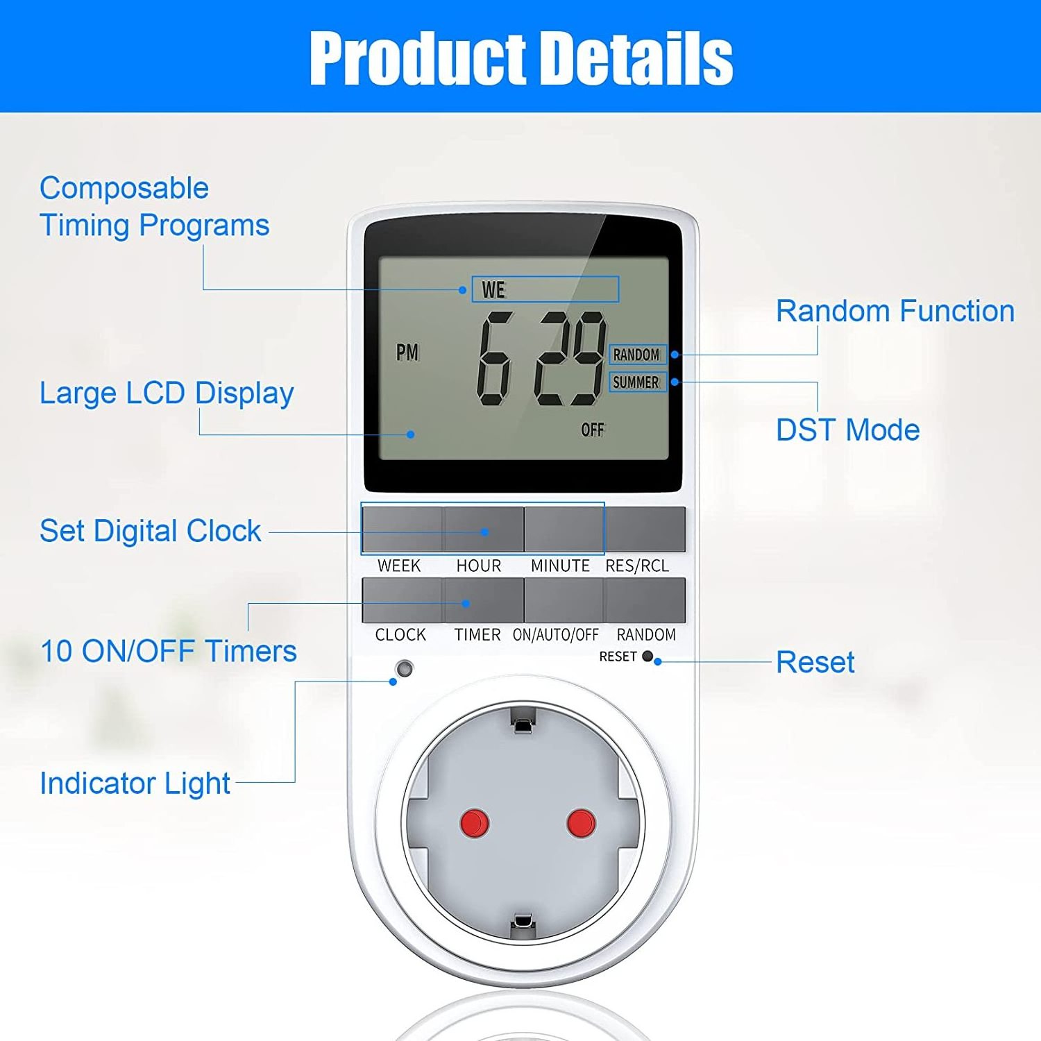 10A Digital Programmable Outlet Timer 24 Hour Plug-in Mechanical Timer Smart Timing Grounded Aquarium Switch Socket Accessory