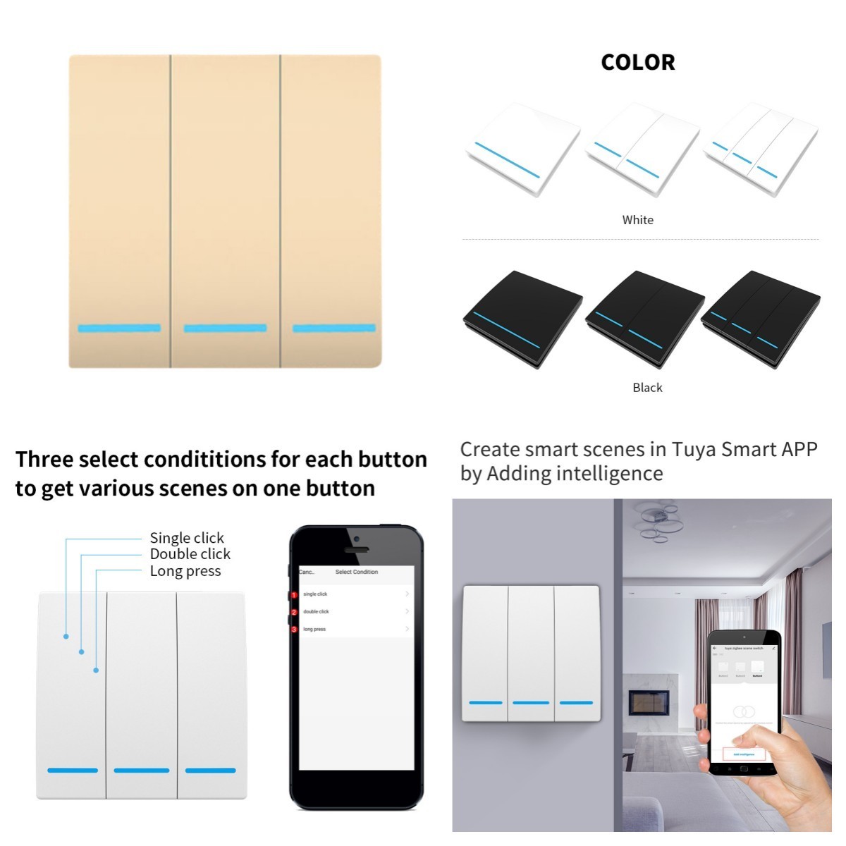 Intelligent Light Switch Remote Control Smart Scene Switch for Tuya ZigBee Smart Wall Switch for Lights Air Conditioners Fans