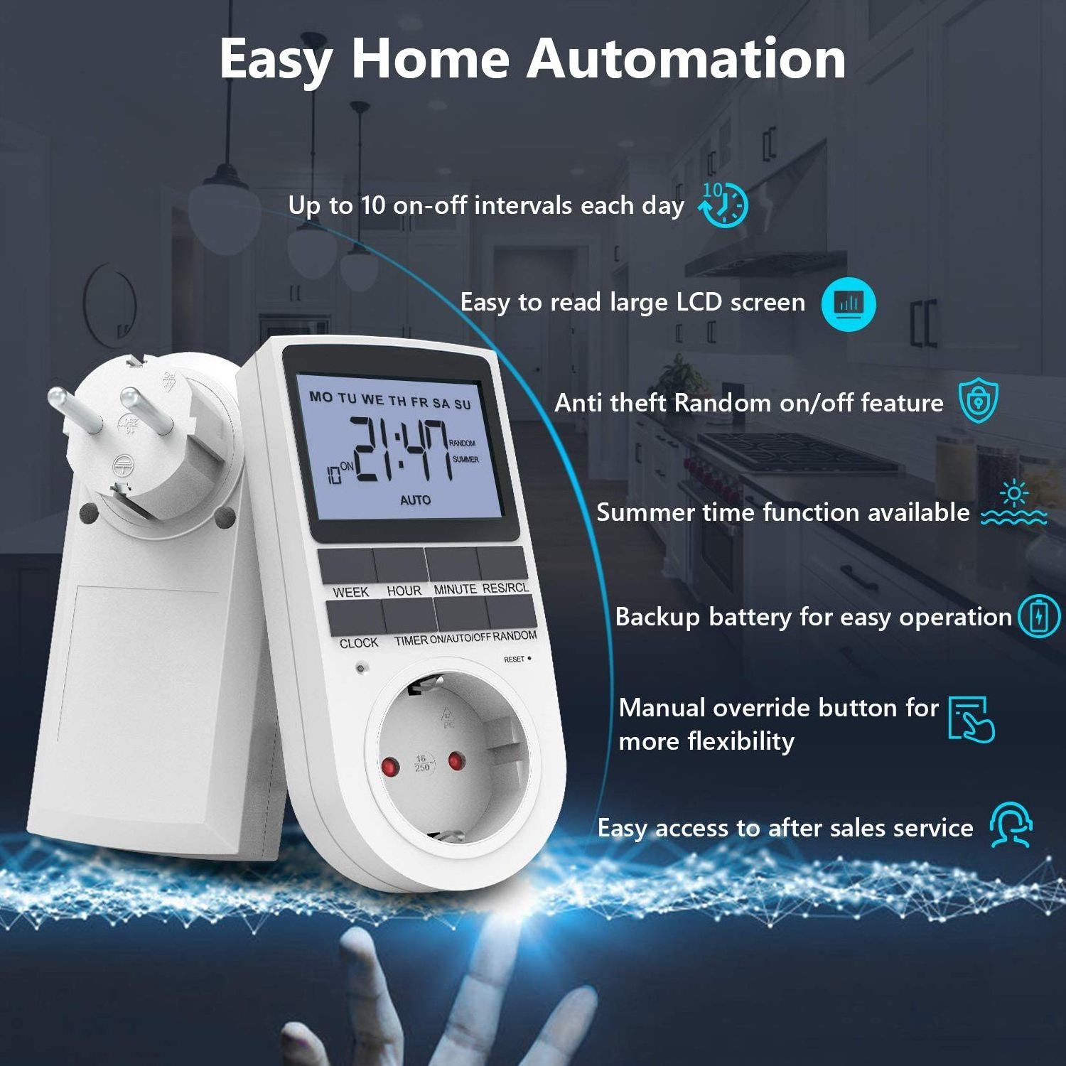 Digital timer socket, electronic digital timer with LCD display and anti-theft random mode,energy saving for household appliance