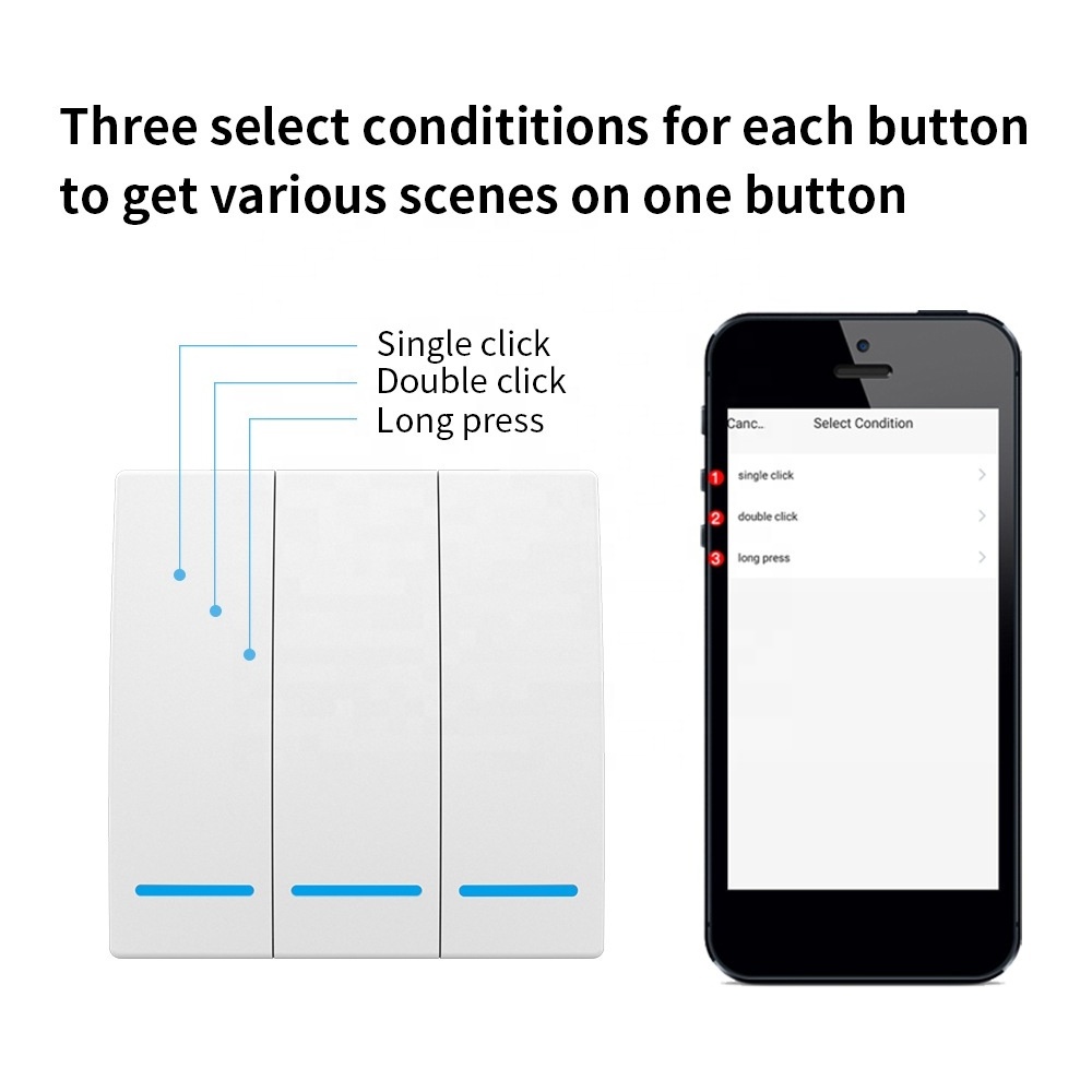 wireless zigbee 1/2/3 gang scenario battery powered button light programs tuya smart life remote alexa wifi scene switch
