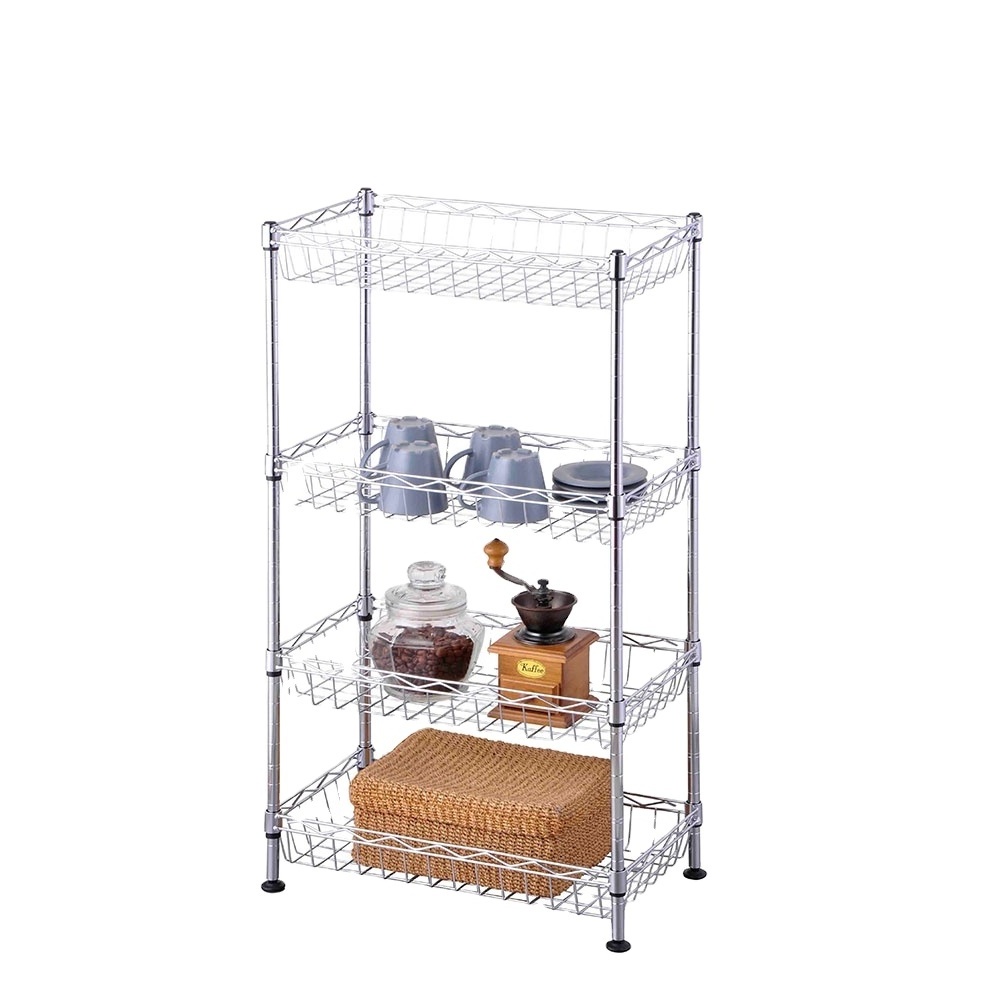 4-Tier Heavy Duty Steel Wire Shelving Restaurant Kitchen Wire Basket Shelf