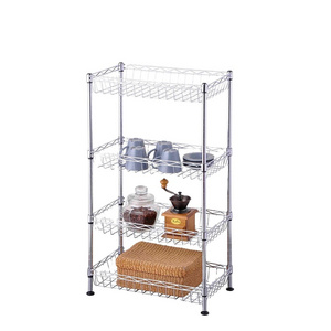 4-Tier Heavy Duty Steel Wire Shelving Restaurant Kitchen Wire Basket Shelf