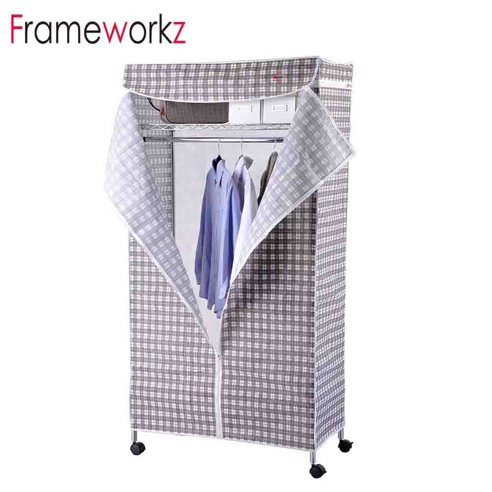 3 Layer Metal Clothes Rack with Cabinets Cloth Rack for Home Use with Cover