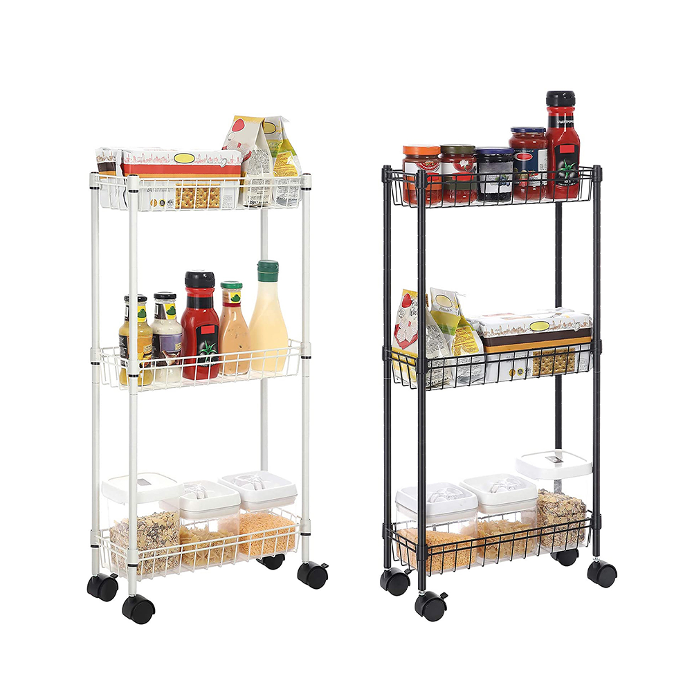 4 Tier Wire Shelving Unit Kitchen Bathroom Storage Holders Racks Narrow Slim Trolley Cart For Home