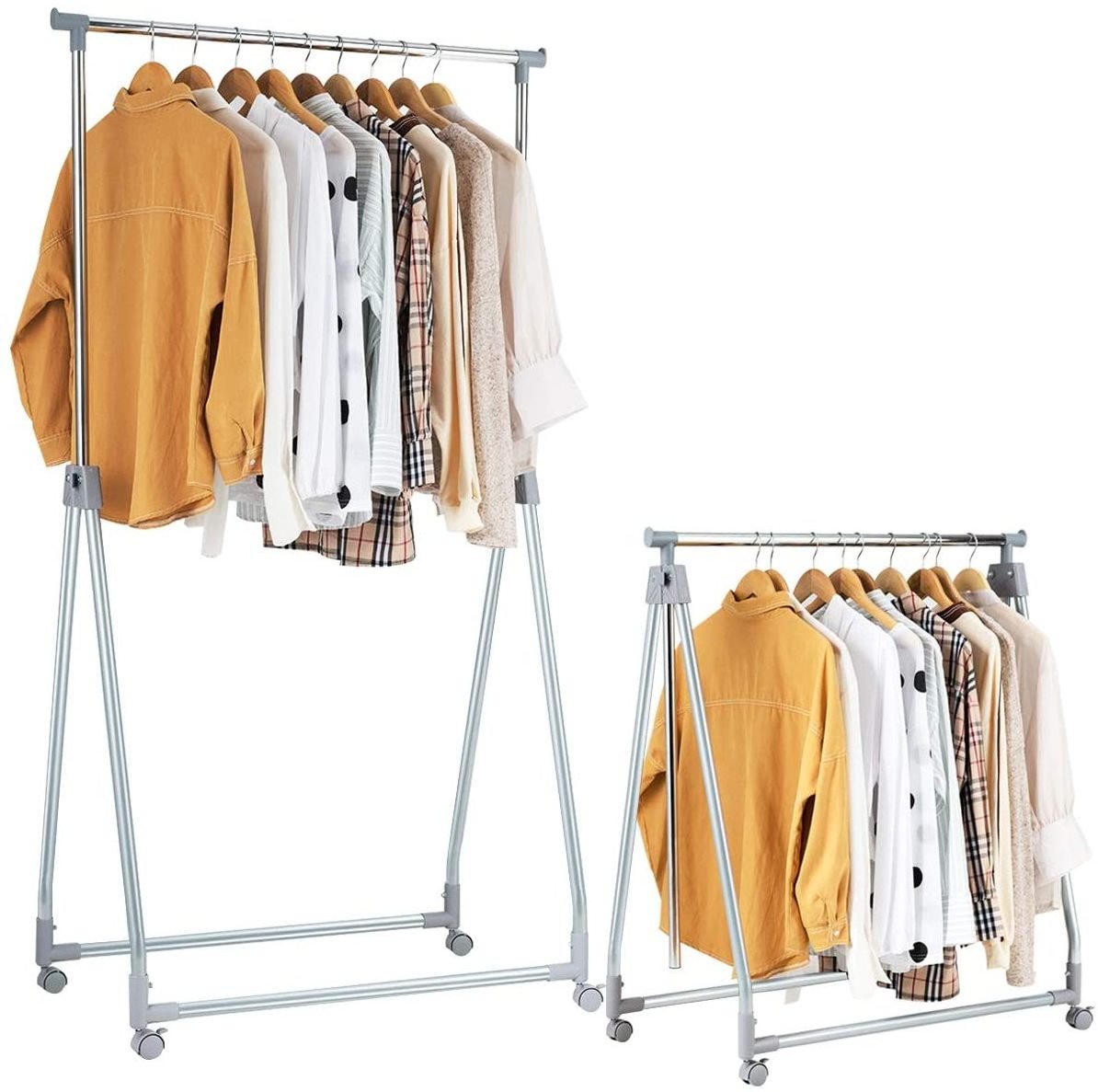 Adjustable Height Folding Garment Rack Coat Rack Rolling Clothes Rack