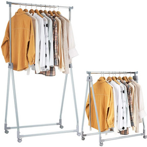 Adjustable Height Folding Garment Rack Coat Rack Rolling Clothes Rack