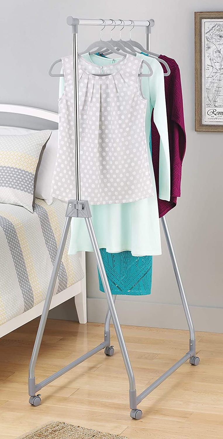 Adjustable Height Folding Garment Rack Coat Rack Rolling Clothes Rack