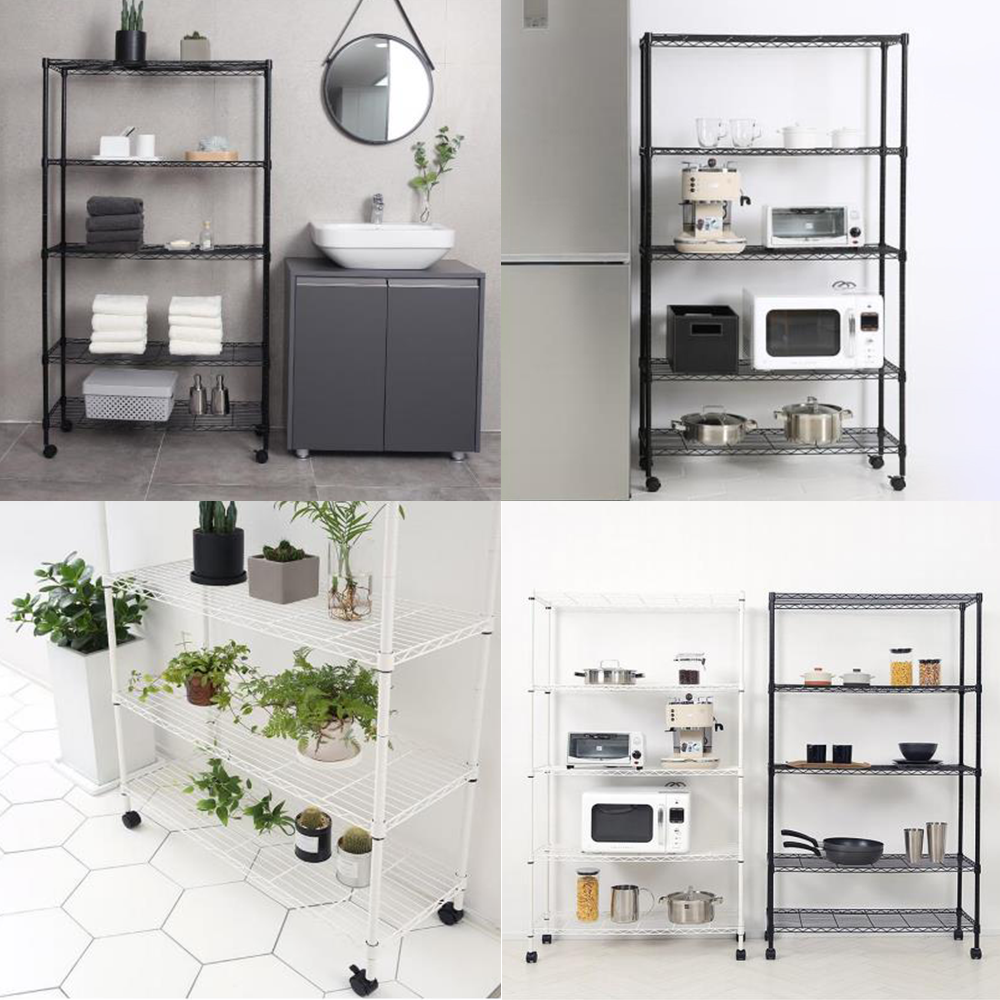 5-Tier Storage Shelf Heavy Duty wire Shelving Unit metal Shelving with wheels Height Adjustable Metal Rack