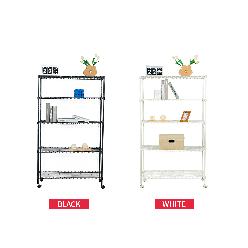 5-Tier Storage Shelf Heavy Duty wire Shelving Unit metal Shelving with wheels Height Adjustable Metal Rack