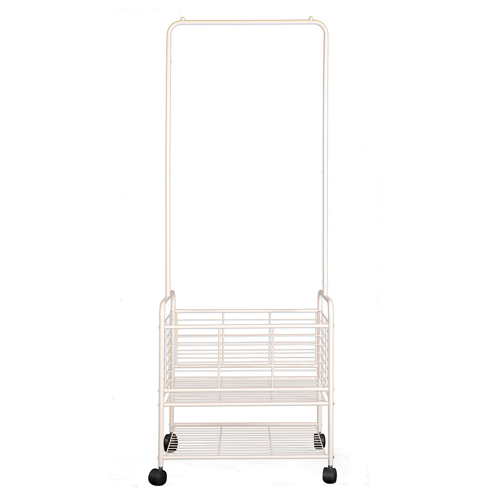 2023 New arrival modern design wire basket garment rail with wheels clothing storage rack