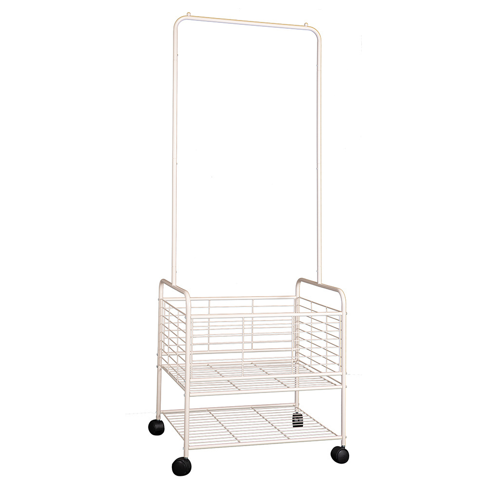 2023 New arrival modern design wire basket garment rail with wheels clothing storage rack