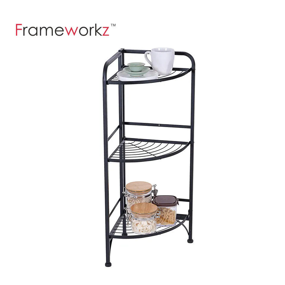 Popular Carbon Steel Portable Folding Shelf 3 Layer Folded Kitchen Storage Shelves For Kitchen /Bathroom /Living Room