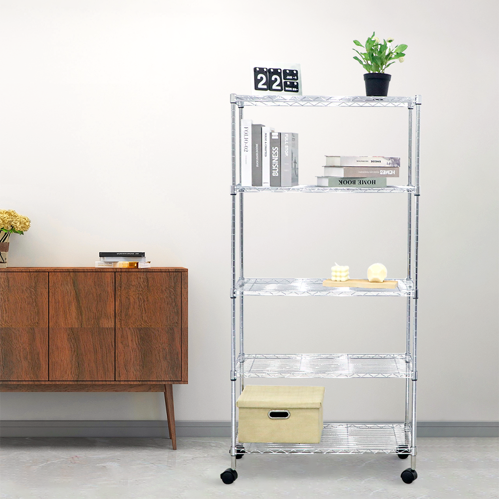 Wholesale Heavy Duty Adjustable Multi Layer Storage Chrome Wire Shelving Rack With Wheels