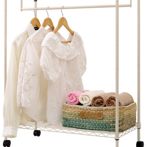 Adjustable height clothing shelving unit with wheels kids wardrobe organizer garment rack