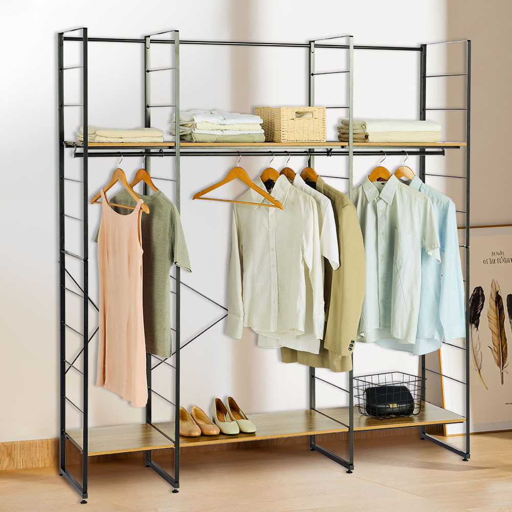 Modern Floor Standing Iron Heavy Duty Metal Garment Rack Clothing Rack With Shelves