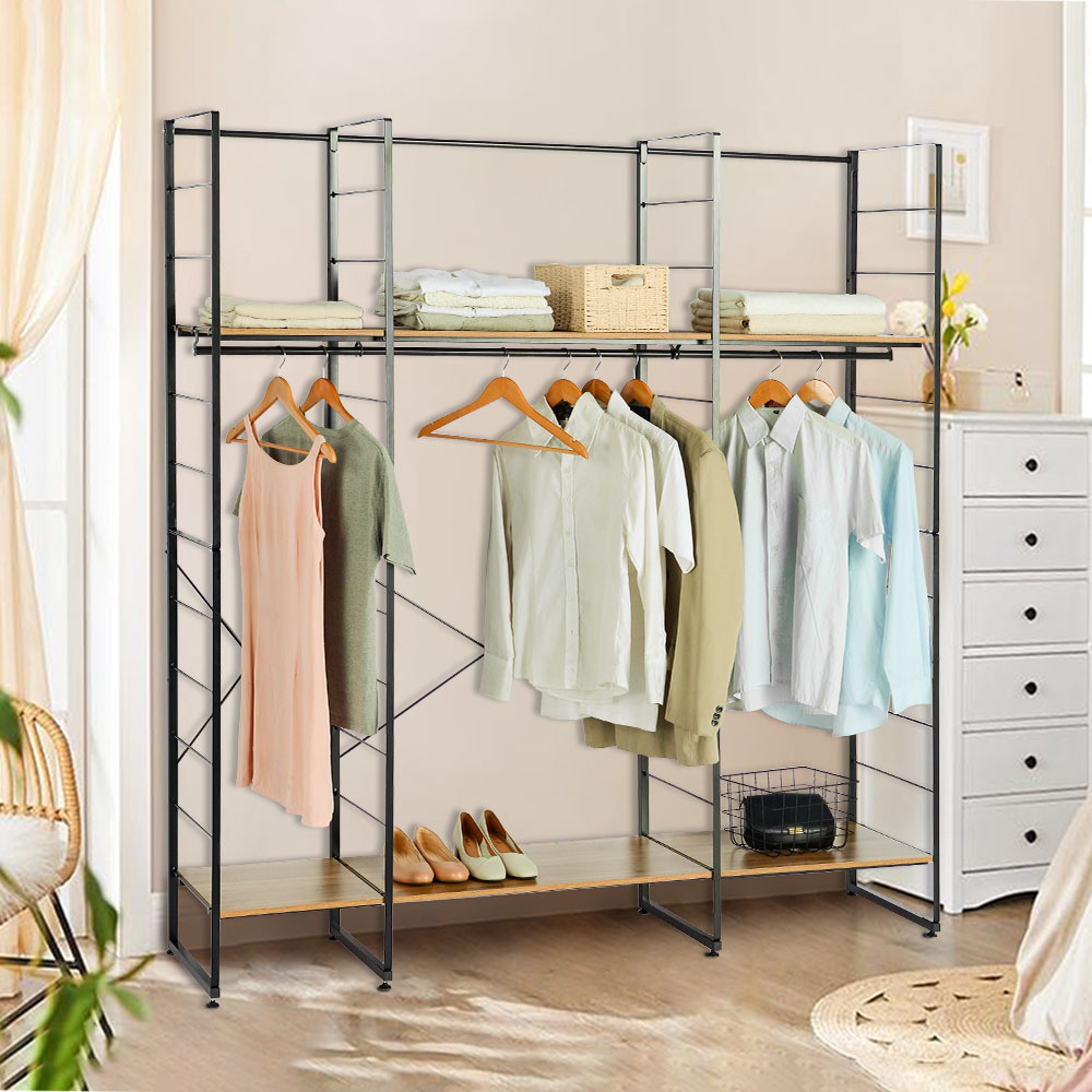 Modern Floor Standing Iron Heavy Duty Metal Garment Rack Clothing Rack With Shelves