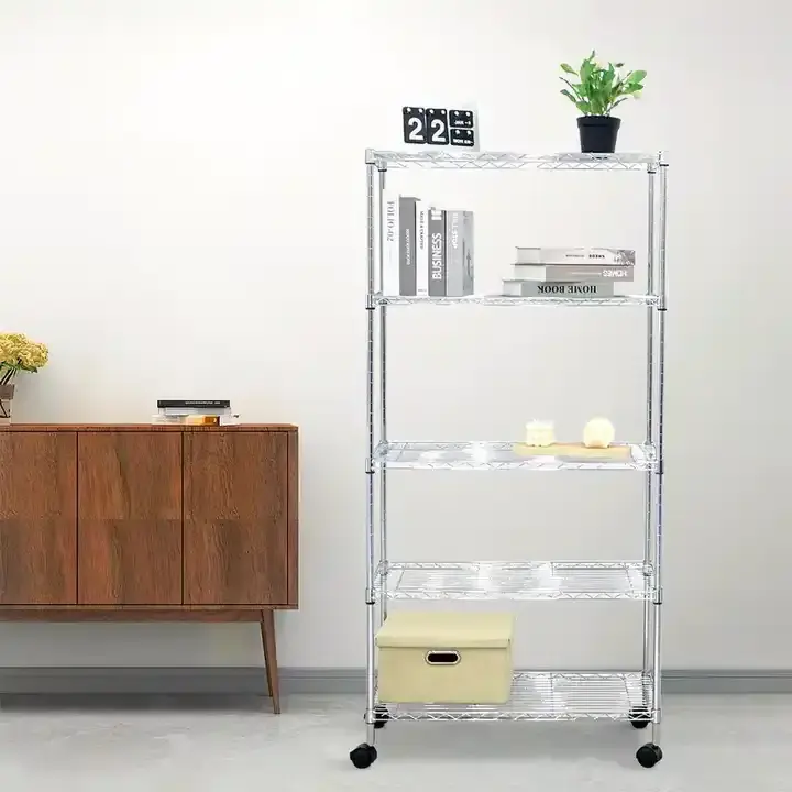 5 Tier Carbon Steel Metal Storage Kitchen Shelf Storage Rack Organizer Cart with Wheels Standing