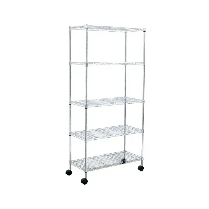 5 Tier Carbon Steel Metal Storage Kitchen Shelf Storage Rack Organizer Cart with Wheels Standing