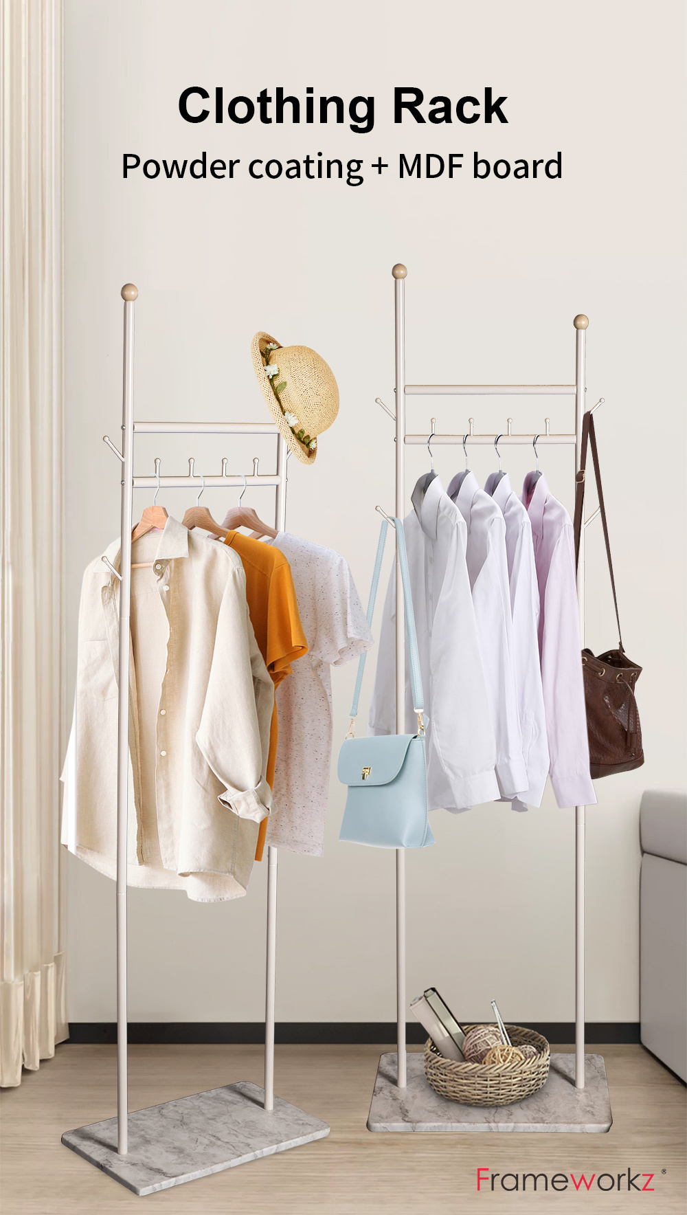 Nordic Style White Mdf Board Coat Hanger Rack Hat Clothes Free Standing Coat Rack For Bedroom