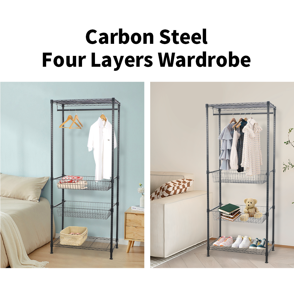 Simple Powder Coating Carbon Steel Wire Shelving Garment Rack Freestanding Garments Display Rack