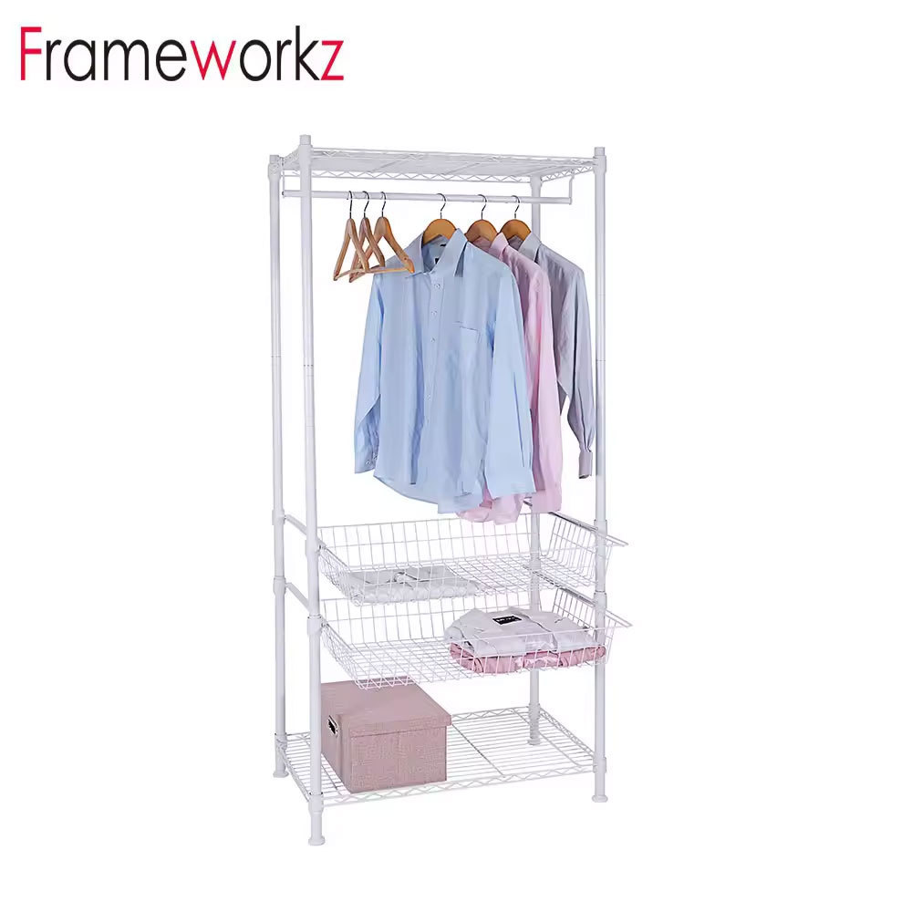 Simple Powder Coating Carbon Steel Wire Shelving Garment Rack Freestanding Garments Display Rack