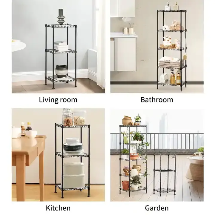 Carbon steel 3 Layer Storage Small Black Kitchen Storage Rack Heavy Duty Mesh Wire Shelves Metal Wire Shelving Rack