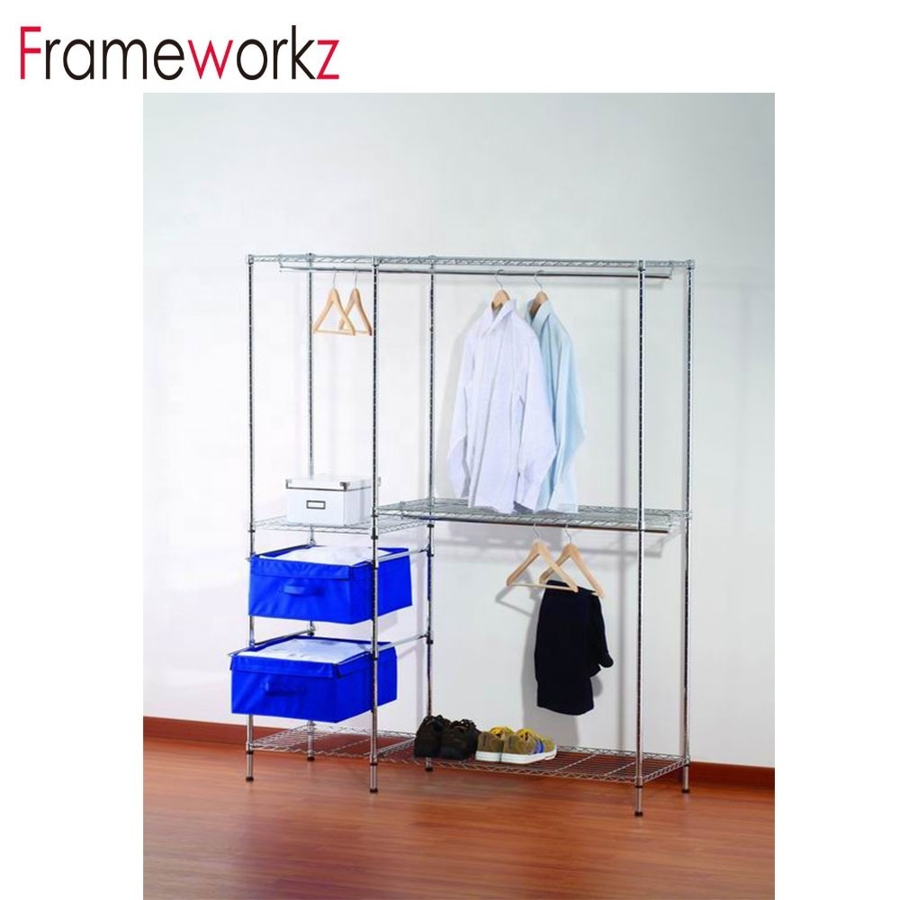 Home Furniture Metal Clothes Wardrobe Closet,Bedroom Hanging Cloth Storage Wire Rack