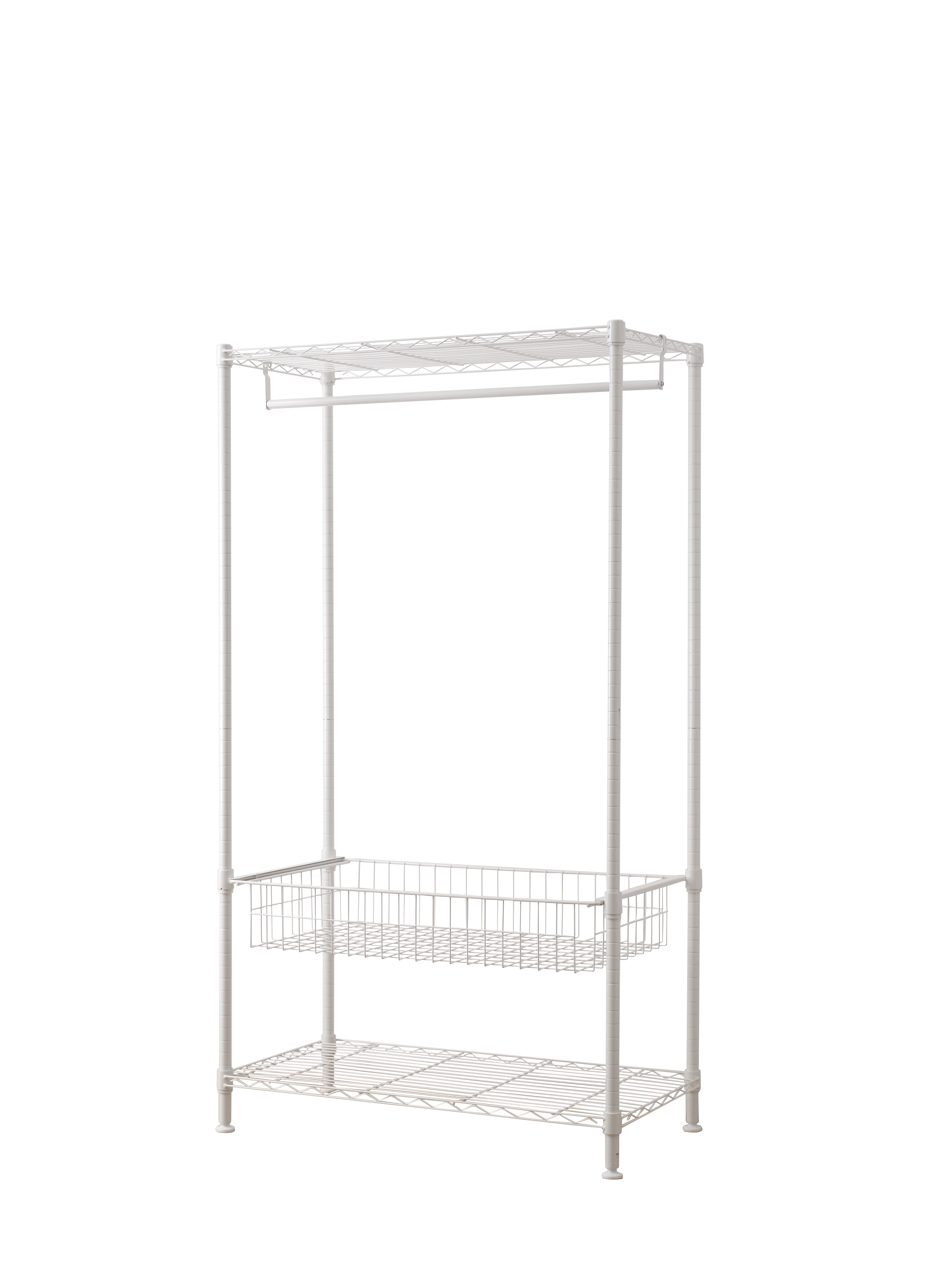 Sliding metal wire basket clothing storage display rack living room garment rack