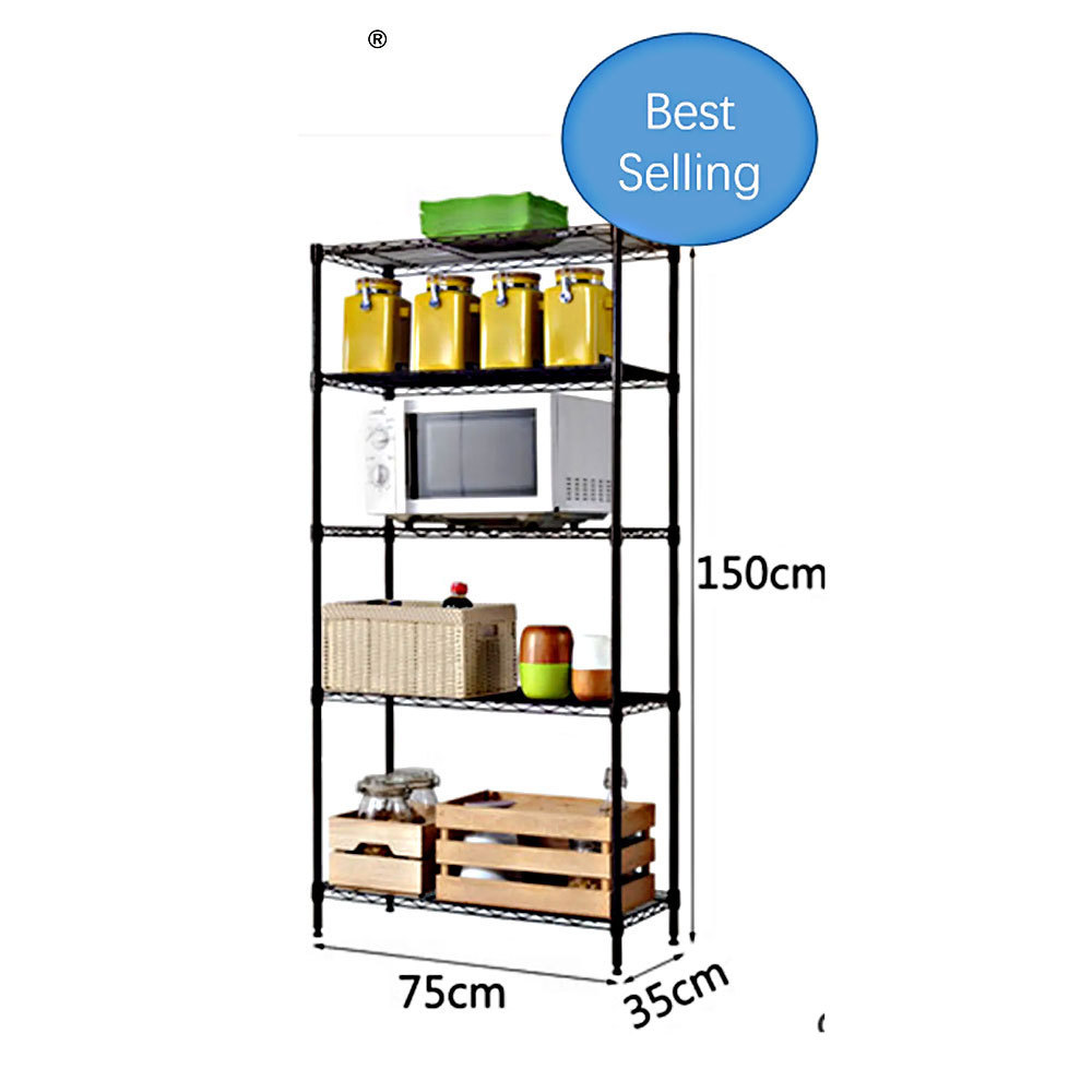 5 Steel Layer Storage Small Black Kitchen Storage Rack 5 Tier Household Kitchen Storage Rack Multi-Function