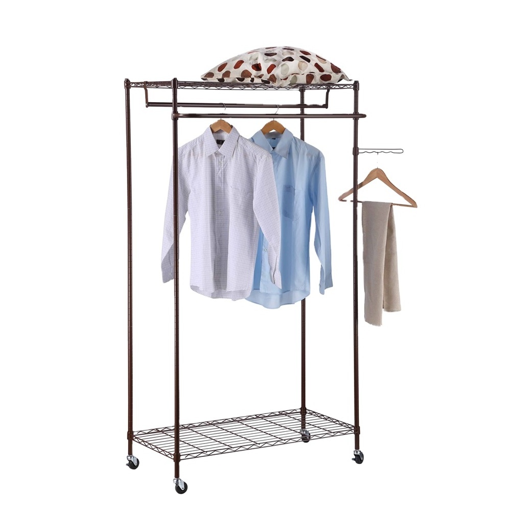 wholesaler metal wire shelving garment rack with wheels clothes rail for living room cloth rack