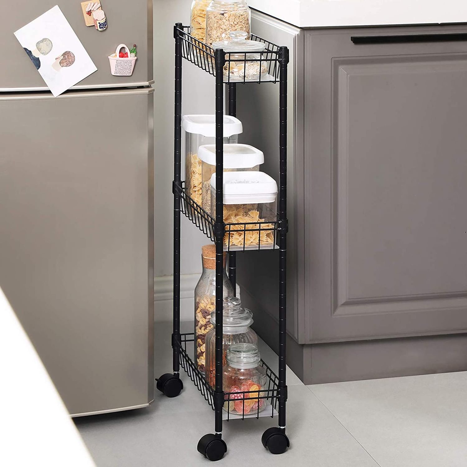 Multifunctional Durable White 3 Layers Display Foldable Wire Shelving Wheels Chrome Wire Shelving Unit