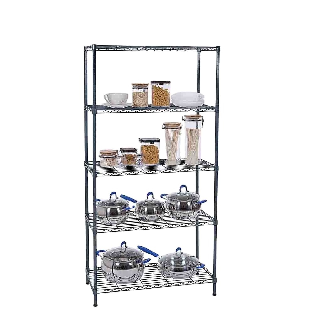 Guarantee Quality Shelving Unit 5-Shelf Steel Wire Shelving 5 Tiers Heavy Duty Kitchen Shelving Rack