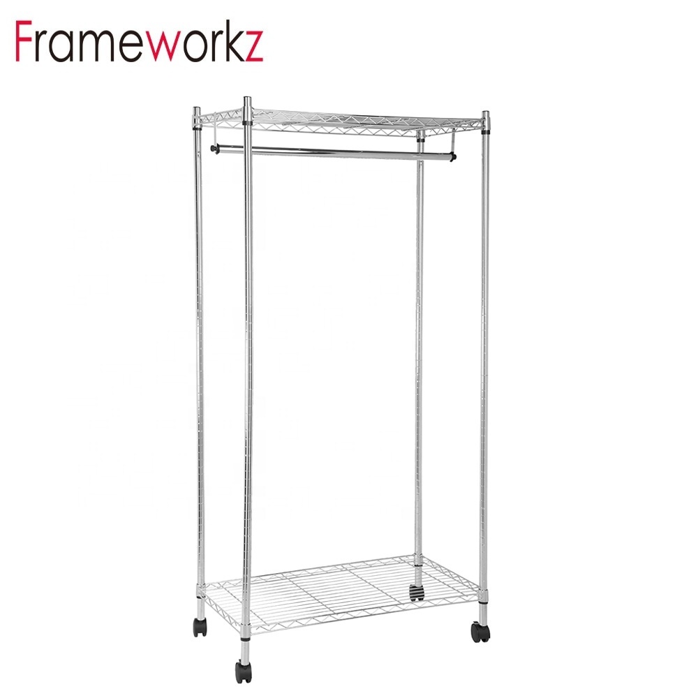 Chrome wire shelving garment rail rolling clothing garment rack