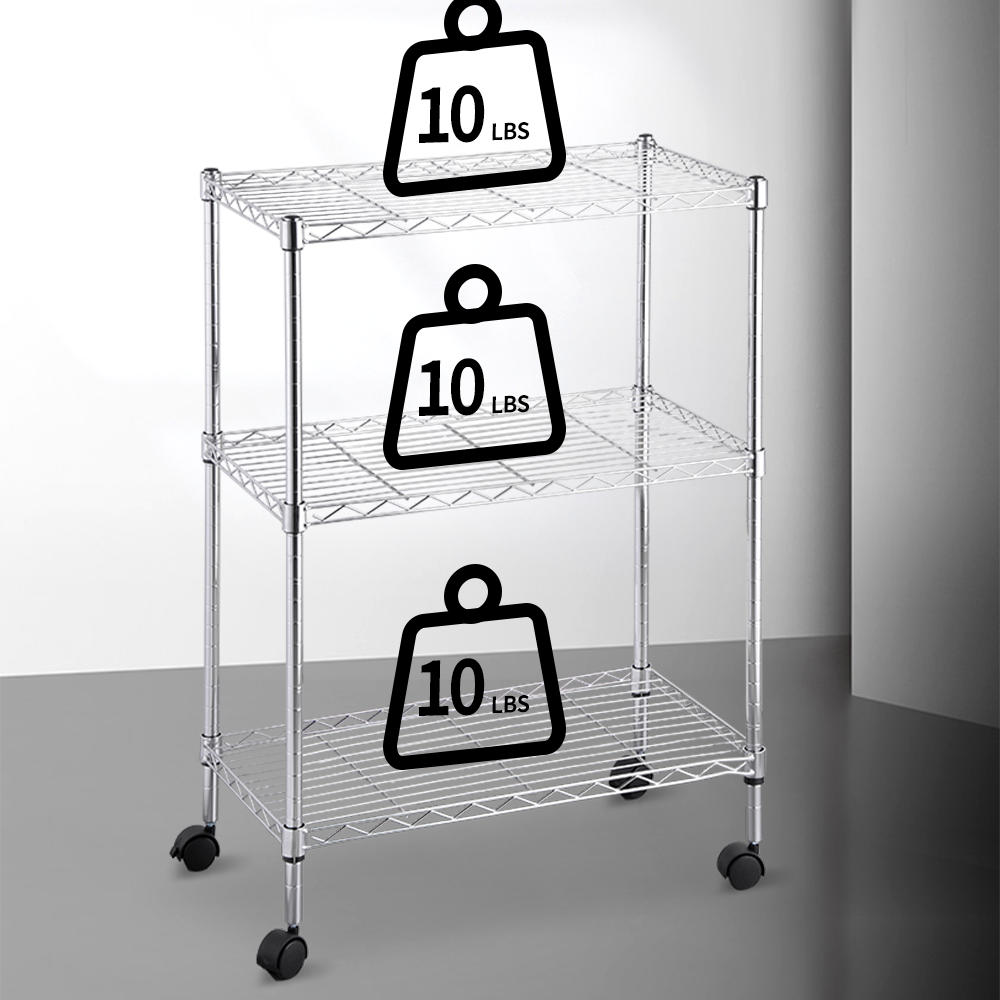 3 tier wire shelving with wheels kitchen storage trolley cart utility cart