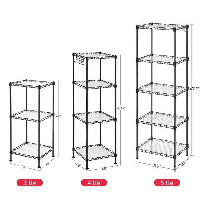 Carbon steel 3 Layer Storage Small Black Kitchen Storage Rack Heavy Duty Mesh Wire Shelves Metal Wire Shelving Rack