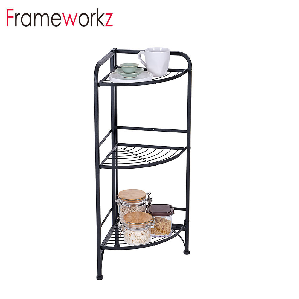 3 tier wire rack corner folding shelf for kitchen/ bathroom/ living room