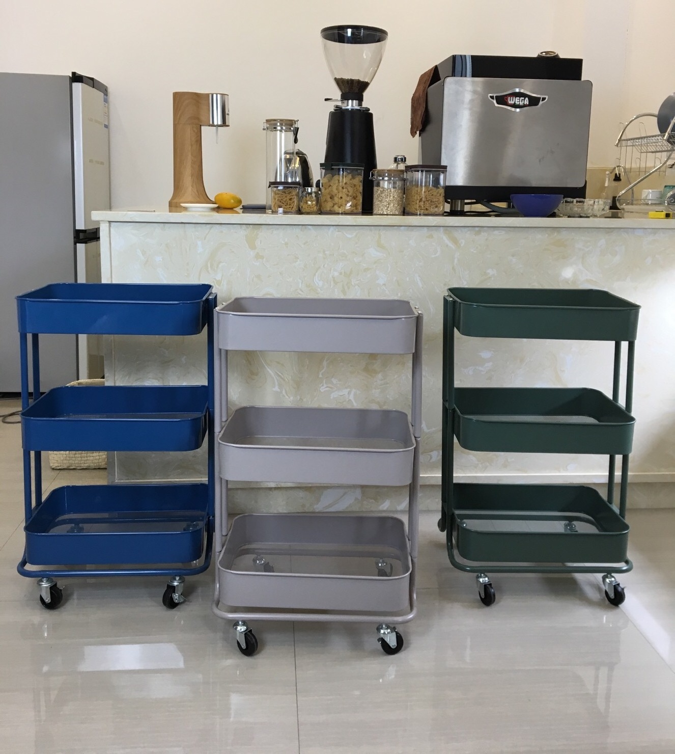 3 tier basket kitchen/living room/office rolling trolley cart storage utility cart