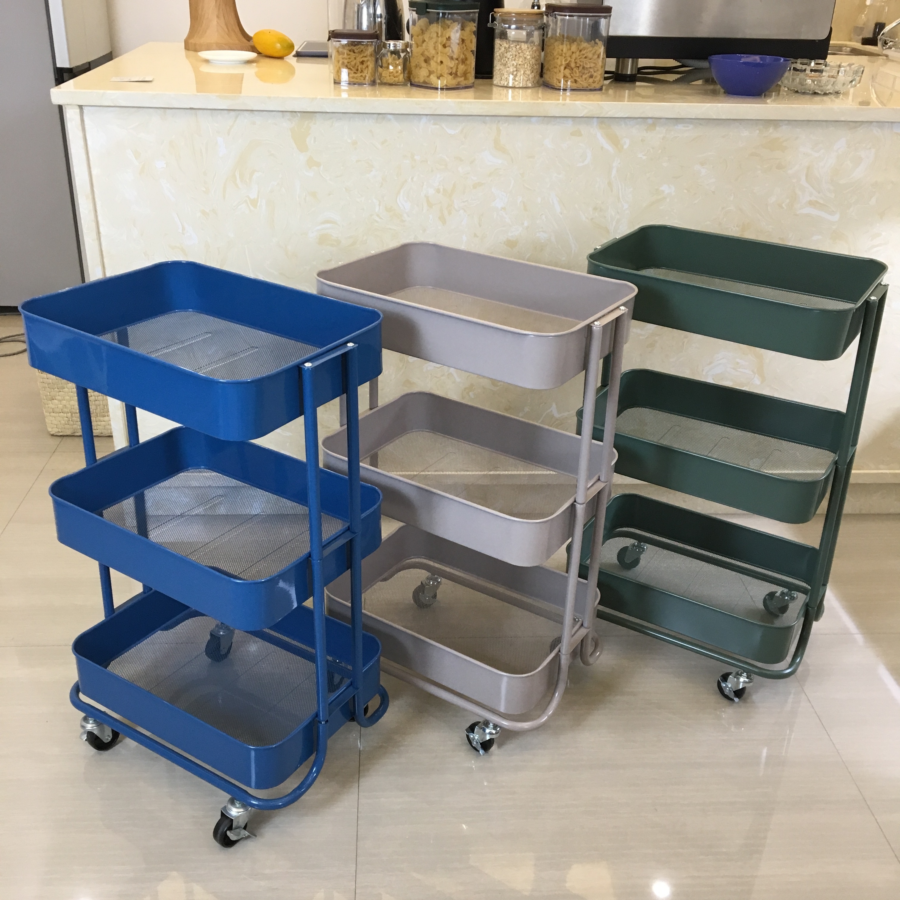 3 tier basket kitchen/living room/office rolling trolley cart storage utility cart