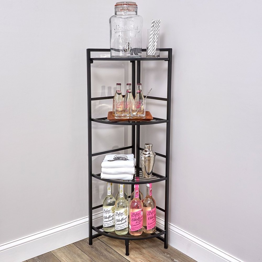 Small Four Layers Corner Storage Rack Narrow Collapsible Metal Wire Kitchen Shelf