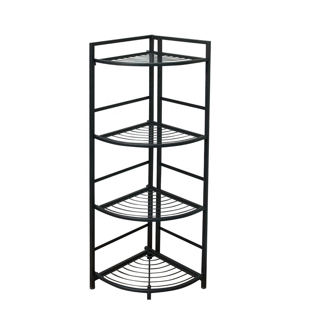 Small Four Layers Corner Storage Rack Narrow Collapsible Metal Wire Kitchen Shelf