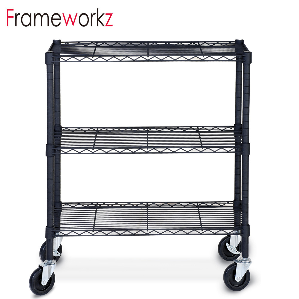 Factory wholesale Movable 3 Tiers Garage metal shelving Wire Shelving Unit Heavy Duty Rack with Wheels