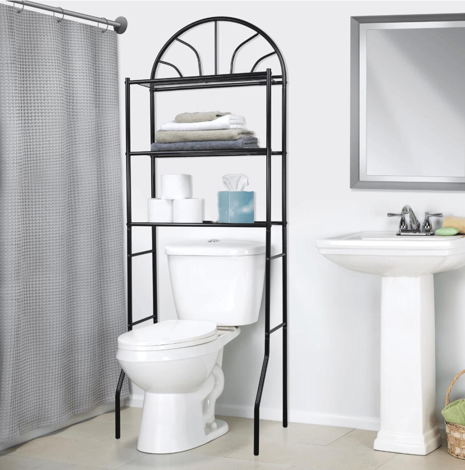 3 Tier Metal Iron Washroom Bathroom Racks Over the Toilet Organizer Towel Rack Shelf with Hooks