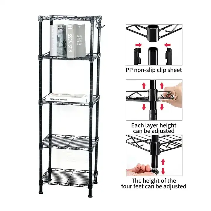 Carbon steel 3 Layer Storage Small Black Kitchen Storage Rack Heavy Duty Mesh Wire Shelves Metal Wire Shelving Rack