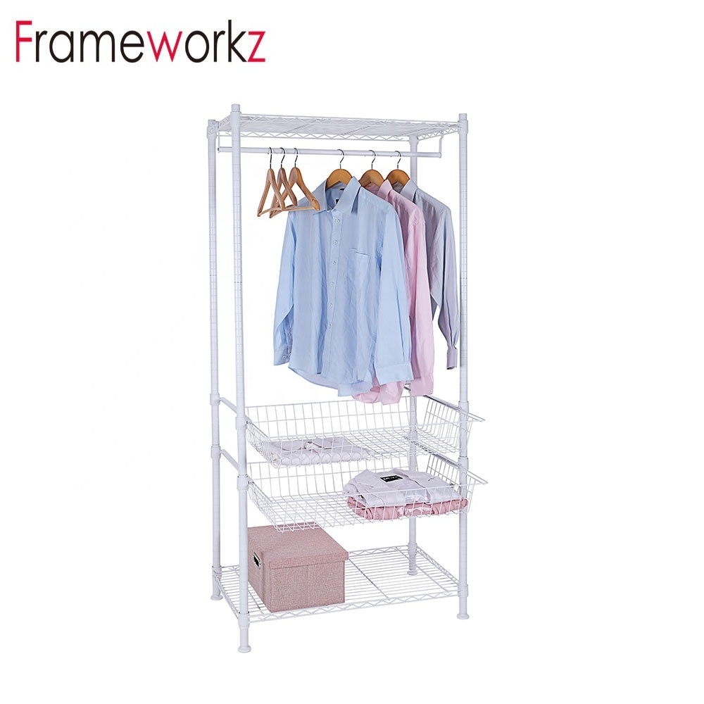 Heavy Duty Clothes Racks with Wheels Clothing Display Rack and Shelf