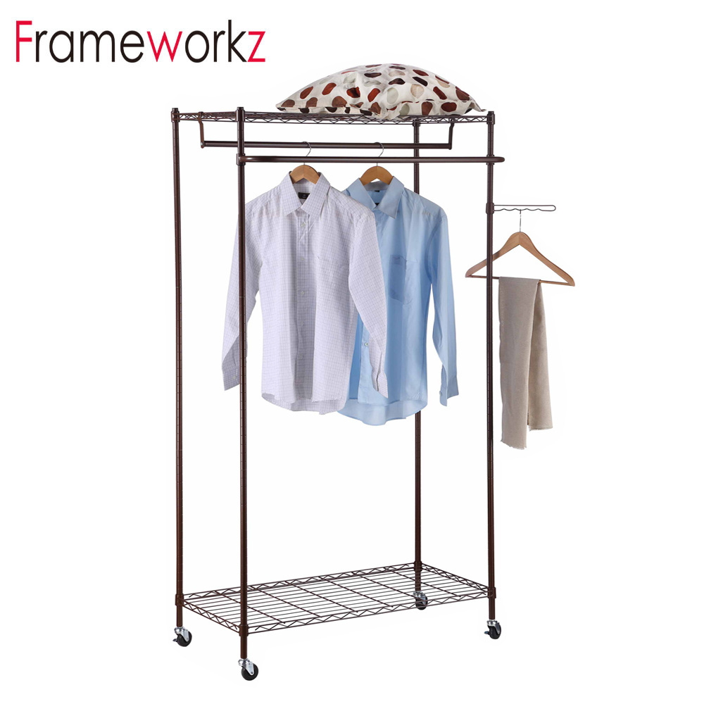 wholesaler metal wire shelving garment rack with wheels clothes rail for living room cloth rack