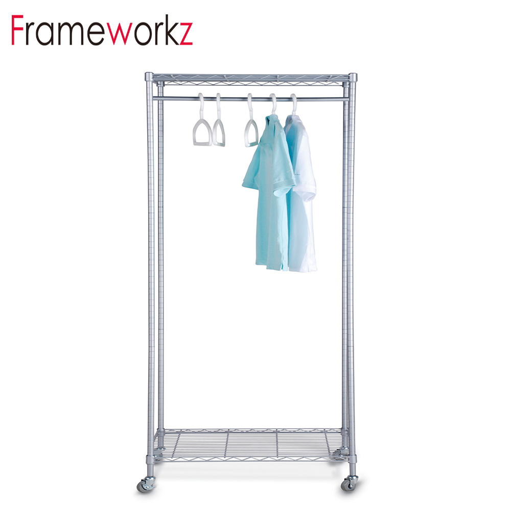 Heavy Duty Clothes Racks with Wheels Clothing Display Rack and Shelf