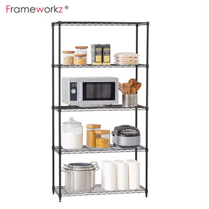 5 Steel Layer Storage Small Black Kitchen Storage Rack 5 Tier Household Kitchen Storage Rack Multi-Function