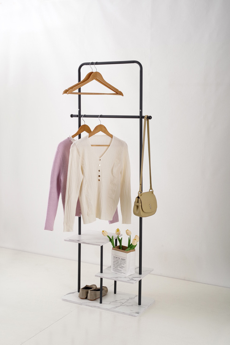 Black Metal Shelf Clothing Rack with Marble Base Stone