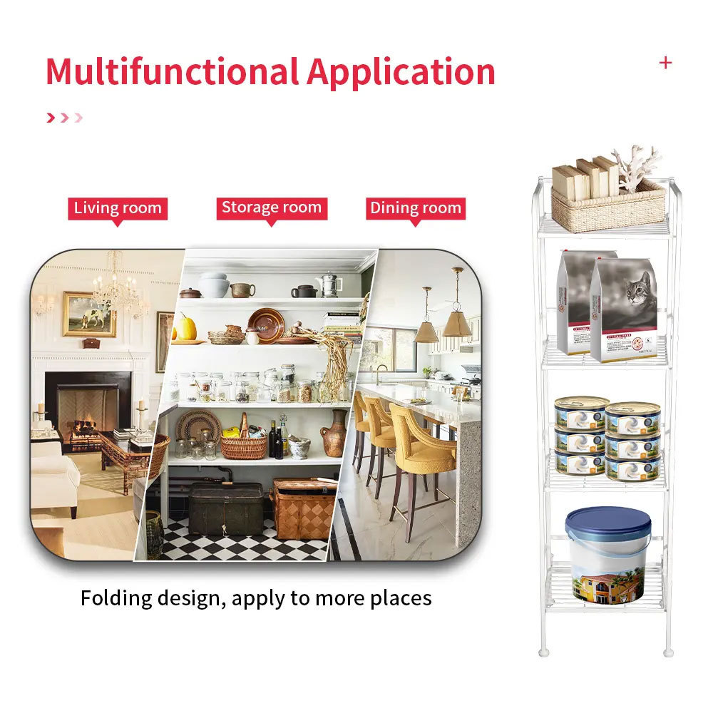 Multifunction Four Layers Floor Kitchen Organizer Home Storage Shelves Units Folding Storage Rack